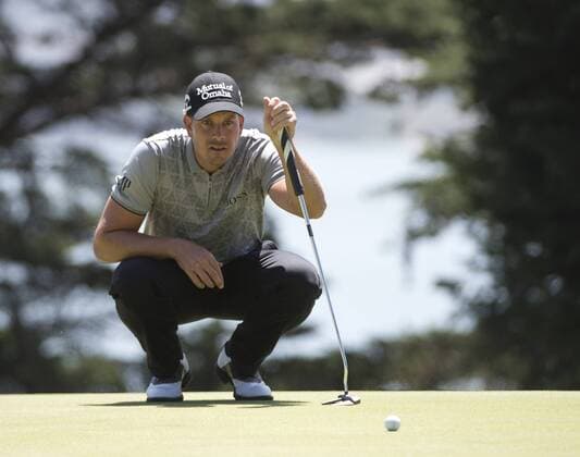 Henrik Stenson of Sweden lines up a putt on the 11th hole of the World Golf Championship Cadillac Match Play at Harding Park in San Francisco on April 29, 2015.  SXP2015042922 TERRYxSCHMITT