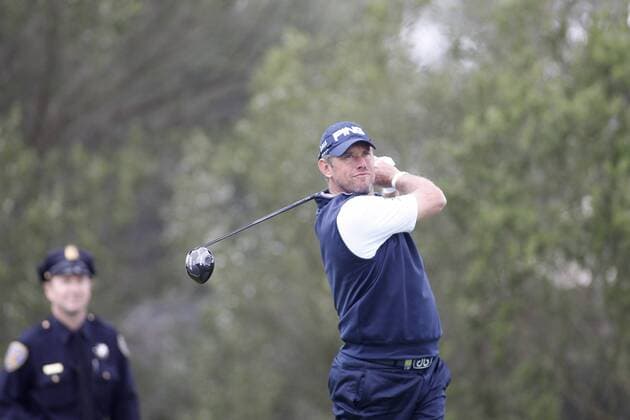May 01, 2015: Lee Westwood watches his tee shot off of 4 during the third round of the World Golf Championships at Harding Park in San Francisco, CA. GOLF: MAY 01 PGA Golf Herren - World Golf Championships-Cadillac Match Play - Third Round Icon788150501012 EDITORIAL USE ONLY