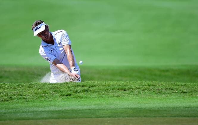 May 1, 2015: Bernhard Langer hits from the trap on number one during first round action of the 2015 Insperity Invitational at Tournament Course of The Woodlands Country Club. GOLF: MAY 01 Champions Tour - Insperity Invitational - First Round Icon1500501016 EDITORIAL USE ONLY