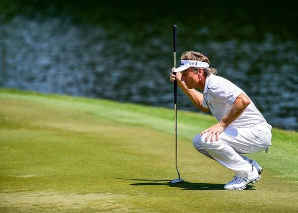May 1, 2015: Bernhard Langer lines up a putt on number three during first round action of the 2015 Insperity Invitational at Tournament Course of The Woodlands Country Club. GOLF: MAY 01 Champions Tour - Insperity Invitational - First Round Icon1500501025 EDITORIAL USE ONLY