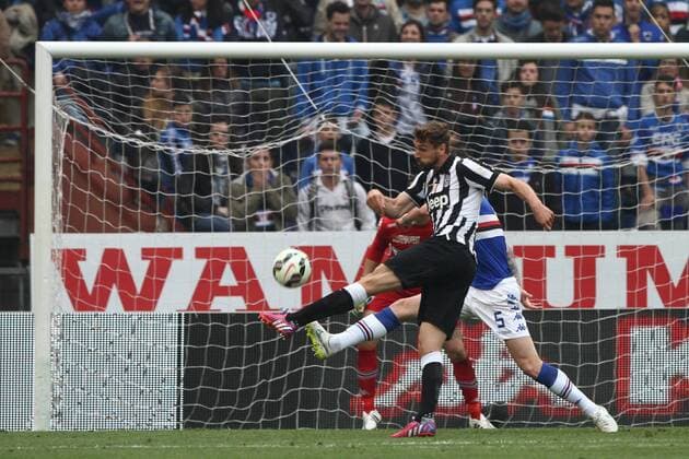 May 2, 2015 - Genoa, Italy - Juventus forward Fernando Llorente (14) shoots for goal during the Serie A football match n.34 SAMPDORIA - JUVENTUS on 02 05 15 at the Stadio Luigi Ferraris in Genoa, Italy. Copyright 2015 Matteo Bottanelli Serie A: Sampdoria vs Juventus  - ZUMAn230