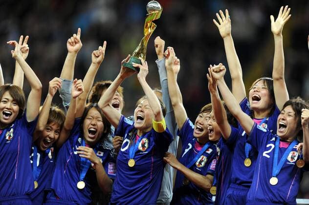 17-07-2011 VOETBAL: WK VROUWEN FINALE VS-JAPAN:FRANKFURT Football - Final Womens World Cup Japan vs USA. 17-7-2011 - Frankfurt. World Champions - Japan. Homare Sawa receives the trophy 