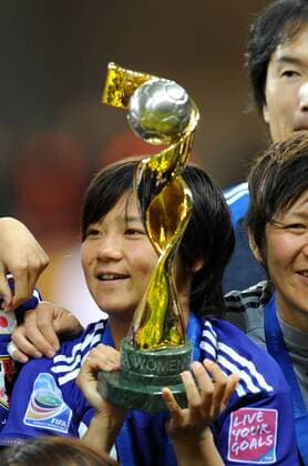 17-07-2011 VOETBAL: WK VROUWEN FINALE VS-JAPAN:FRANKFURT Football - Final Womens World Cup Japan vs USA. 17-7-2011 - Frankfurt. World Champions - Japan. Shinobu Ohno with the trophy. 