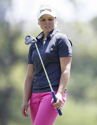 May 2, 2015 - Arlington, TX, USA - Brooke M. Henderson reacts as she watches her putt on the 9th green in the third round during the Volunteers of America North Texas Shootout, Saturday, May 2, 2015, at the Las Colinas Country Club in Irving, Texas. LPGA Golf Damen North Texas Shootout, third round - ZUMAm67_