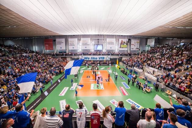 Friedrichshafen, Deutschland, 03.05.2015: Volleyball Bundesliga Playoffs Finale Spiel 5 (Best of Five) Saison 2014 2015 - VfB Friedrichshafen. Übersicht, Uebersicht, Totale ZF Arena