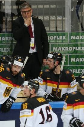 Ice hockey Eishockey - IIHF Ice Hockey WC 2015 PRAGUE,CZECH REPUBLIC,03.MAY.15 - ICE HOCKEY - IIHF World Ice Hockey Championships, international match Länderspiel Canada vs Germany. Image shows head coach Pat Cortina, Yannic Seidenberg, Kai Hospelt and Michael Wolf (GER). GEPAxpictures xAndreasxPranter 