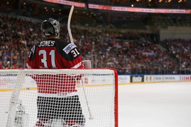 Ice hockey Eishockey - IIHF Ice Hockey WC 2015 PRAGUE,CZECH REPUBLIC,03.MAY.15 - ICE HOCKEY - IIHF World Ice Hockey Championships, international match Länderspiel Canada vs Germany. Image shows Martin Jones (CAN). GEPAxpictures xAndreasxPranter 
