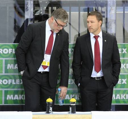 CORTINA Pat und TOMLINSON Jeff Team Deutschland Eishockey Weltmeisterschaften 2015 in Prag Spiel Kanada-Deutschland am 03. Mai 2015 in der O2 Arena in Prag 