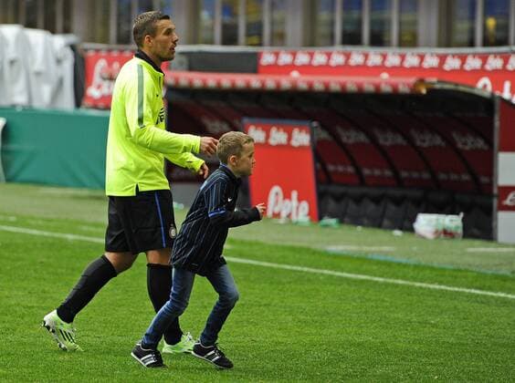 Lukas Podolski with his son Louis - Milano, 03-05-2015 - Serie A 2014 2015 - Inter Milano - AC Chievo Verona - giuseppexceleste