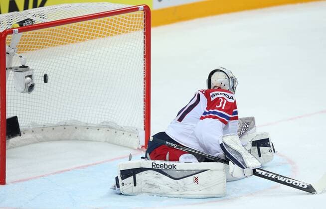 Ice hockey Eishockey - IIHF Ice Hockey WC 2015 PRAGUE,CZECH REPUBLIC,04.MAY.15 - ICE HOCKEY - IIHF World Ice Hockey Championships, international match Länderspiel Canada vs Czech Republic. Image shows Ondrej Pavelec (CZE). GEPAxpictures xAndreasxPranter 