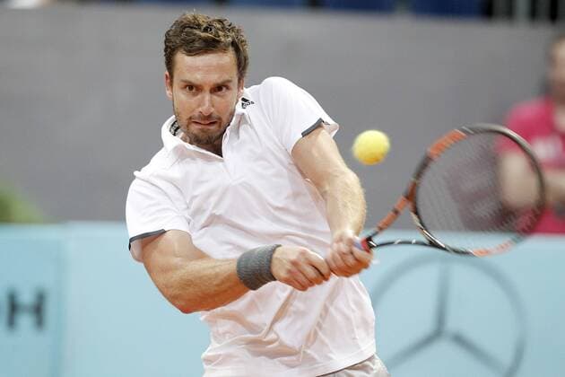 Ernets Gulbis during Madrid Open Tennis 2015 match.May, 4, 2015.  (20150504328)