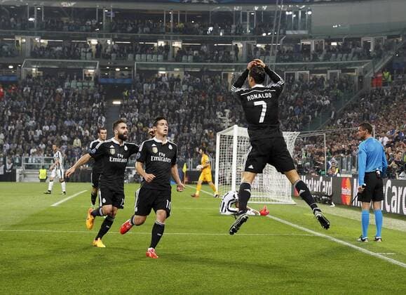 First leg of 1 2 Champions League match between Juventus and Real Madrid. In this picture, Cristiano Ronaldo, James Rodriguez, celebrates his goal. xFOTOxCHEMAxREYx 
