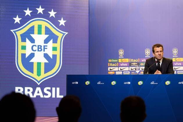 May 5, 2015 - Rio De Janeiro, Brazil - The coach of the Brazilian national football team, Dunga, reads the 23-player roster for the upcoming Copa America tournament to be held in Chile, at the headquarters of the Brazilian Football Confederation (CBF) in Rio de Janeiro. Brazil: National Brazilian Football Team - ZUMAp133