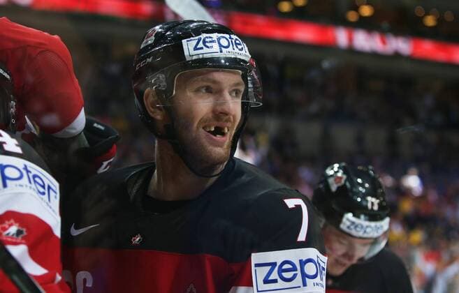 Ice hockey Eishockey - IIHF Ice Hockey WC 2015 PRAGUE,CZECH REPUBLIC,06.MAY.15 - ICE HOCKEY - IIHF World Ice Hockey Championships, international match Länderspiel Sweden vs Canada. Image shows the rejoicing of Sean Couturier (CAN). GEPAxpictures xAndreasxPranter 