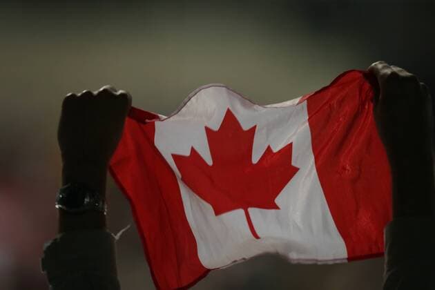 Ice hockey Eishockey - IIHF Ice Hockey WC 2015 PRAGUE,CZECH REPUBLIC,06.MAY.15 - ICE HOCKEY - IIHF World Ice Hockey Championships, international match Länderspiel Sweden vs Canada. Image shows a flag of CAN. GEPAxpictures xAndreasxPranter 