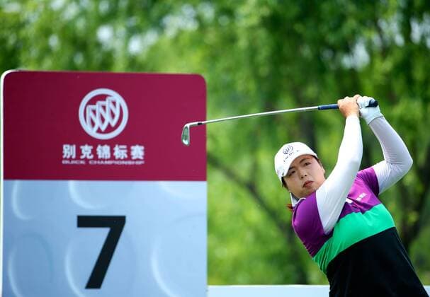 SHANGHAI, CHINA - MAY 07: (CHINA OUT) Feng Shanshan of China tees a shot during the first round match on day one of 2015 Buick Golf Championship at Shanghai Qizhong Garden Golf Club on May 7, 2015 in Shanghai, China.  CFP467131293 