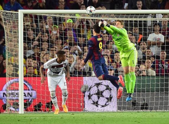 06.05.2015, xjhx, Fussball Champions League, FC Barcelona Barca - FC Bayern Muenchen, v.l. Jerome Boateng (FC Bayern Muenchen), Luis Suarez (FC Barcelona), Manuel Neuer (FC Bayern Muenchen)
