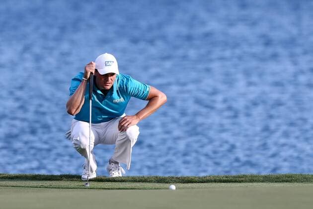 May 7, 2015 - Ponte Vedra Beach, Florida, United States - Martin Kaymer lines up a putt on the 18th green during the first round of THE PLAYERS Championship. THE PLAYERS Championship - Round 1 - ZUMAw109