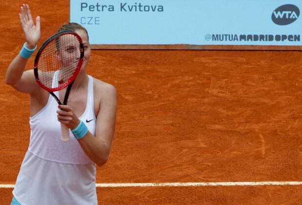 May 8, 2014 - Madrid, Spain - Spain, Madrid : Czech tennis player Petra Kvitova celebrates after winning his match against American tennis player Serena Williams during the Madrid WTA Tennis Damen Masters Series Tournament tennis match in Madrid,day 8 on May 8, 2015. (Photo by Guillermo Martinez DPI NurPhoto) Madrid Open Tennis 2015: Serena Williams vs Petra Kvitova  - ZUMAn230