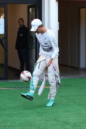 08.02.2015- Nico Rosberg (GER) Mercedes AMG F1 W06 playing soccer Spanish Grand Prix, Barcelona 7 - 10 May 2015 