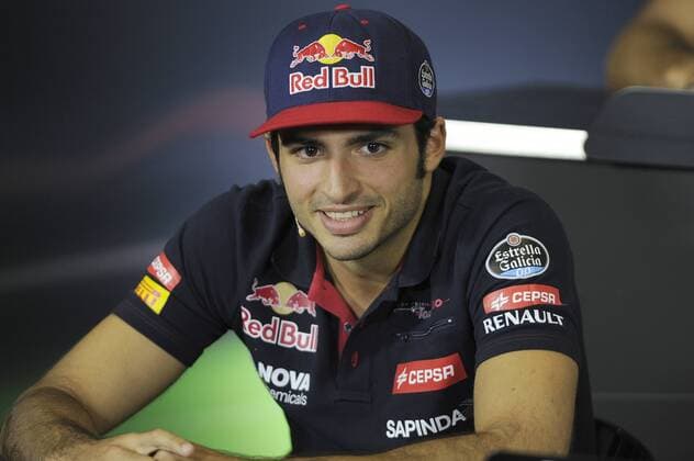 Aktuell Motorsport, Formel 1, GP Barcelona, PK Carlos SAINZ,ESP (Scuderia Toro Rosso),Aktion,Einzelbild,angeschnittenes Einzelmotiv,Portraet,Portrait,Porträt. FIA Pressekonferenz Formel 1:GP von Spanien,Circuit de Catalunya,Saison2015,am 07.05.2015.