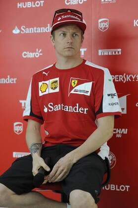 Aktuell Motorsport, Formel 1, GP Barcelona, Pressetermin Ferrari mit Sebastian Vettel und Kimi Räikkönen Kimi RAIKKONEN,RAEIKKOENEN (FIN),Scuderia Ferrari, Aktion,Einzelbild,angeschnittenes Einzelmotiv, Pressekonferenz. Formel 1:GP von Spanien,Circuit de Catalunya,Saison2015,am 07.05.2015.