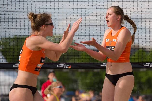 08.05.2015, Muenster, Schlossplatz smart beach tour, Supercup Münster Muenster, Qualifikation Jubel Anne Friedrich, Anne Matthes