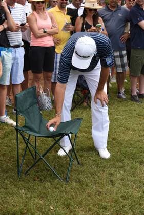 08 May 2015: Ryan Palmer moving his ball he hint on to a chair during the second round of The Players Championship at TPC Sawgrass Ponte Vedra Beach Florida. GOLF: MAY 08 PGA Golf Herren - THE PLAYERS Championship - Second Round Icon150581050 EDITORIAL USE ONLY