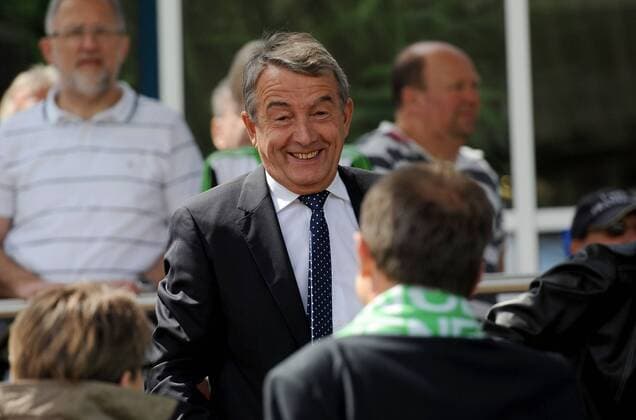 10.05.2015, xfux, Fussball 1.Bundesliga Damen, 1.FFC Frankfurt - VfL Wolfsburg, v.l. DFB Praesident Wolfgang Niersbach (Deutsche Fussball Bund)