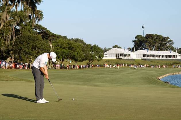 May 9, 2015 - Ponte Vedra Beach, Florida, United States - Chris Kirk putts the 18th green during the third round of THE PLAYERS Championship. THE PLAYERS Championship - Round 3 - ZUMAw109