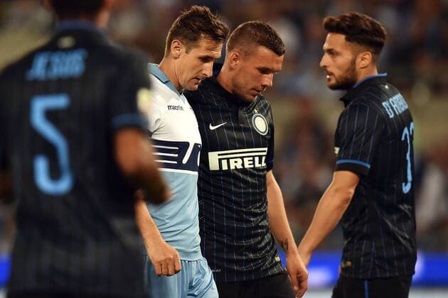 Aktuell Fußball, Italien, Lazio Rom - Inter Mailand Lukas Podolski Inter, Miroslav Klose Lazio Serie A 2014 2015 Lazio Rom - Inter Mailand andreaxstaccioli
