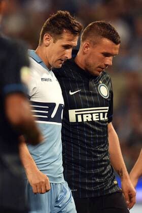 Aktuell Fußball, Italien, Lazio Rom - Inter Mailand Lukas Podolski Inter, Miroslav Klose Lazio Serie A 2014 2015 Lazio Rom - Inter Mailand andreaxstaccioli