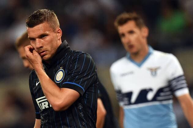 Aktuell Fußball, Italien, Lazio Rom - Inter Mailand Lukas Podolski Inter, Miroslav Klose Lazio Serie A 2014 2015 Lazio Rom - Inter Mailand andreaxstaccioli