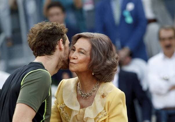 May 10, 2014 - Madrid, Spain - Spain, Madrid : The former queen of Spain Sofia gives the winner trophy to Scottish tennis player Andy Murray at the end of the Madrid ATP Tennis Herren Masters Series final match , on May 10, 2015 in Madrid Madrid Open Tennis 2015:Andy Murray vs Rafael Nadal  - ZUMAn230