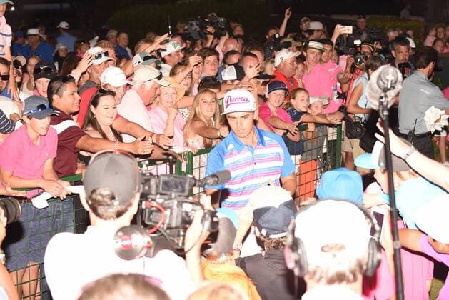 10 May 2015: Rickie Fowler in the crowd during the final round of The Players Championship at TPC Sawgrass Ponte Vedra Beach Florida. GOLF: MAY 10 PGA Golf Herren - THE PLAYERS Championship - Final Round Icon1505101185 EDITORIAL USE ONLY