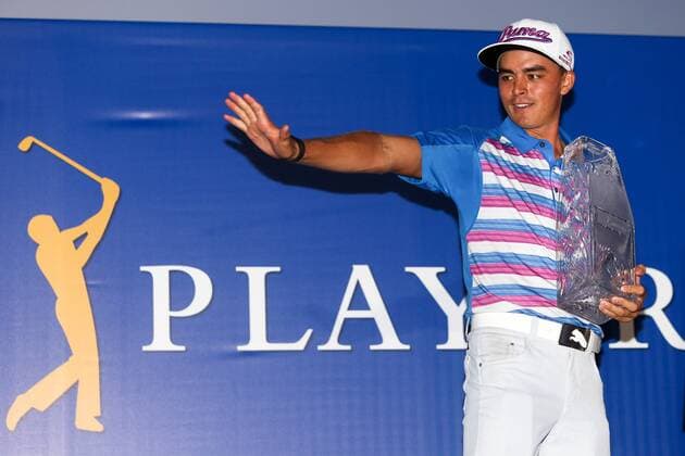 May 10, 2015 - Ponte Vedra Beach, Florida, United States - Rickie Fowler holds the trophy after winning the sudden death playoff round of THE PLAYERS Championship. THE PLAYERS Championship - Final Round - ZUMAw109