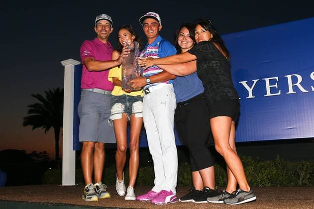 May 10, 2015 - Ponte Vedra Beach, Florida, United States - (L-R) Joe Skovron, Alexis Randock, Rickie Fowler, Taylor Fowler and Lynn Fowler pose with the trophy after the final round of THE PLAYERS Championship. THE PLAYERS Championship - Final Round - ZUMAw109