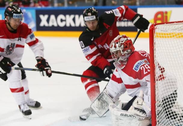 Ice hockey Eishockey - IIHF Ice Hockey WC 2015 PRAGUE,CZECH REPUBLIC,12.MAY.15 - ICE HOCKEY - IIHF World Ice Hockey Championships, international match Länderspiel Canada vs Austria. Image shows Bernhard Starkbaum (AUT). GEPAxpictures xAndreasxPranter 