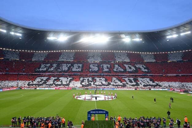 FUSSBALL CHAMPIONS LEAGUE SAISON 2014 2015 HALBFINALE RUECKSPIEL FC Bayern Muenchen - FC Barcelona Barca 12.05.2015 Ubersicht Allianz Arena in Muenchen 