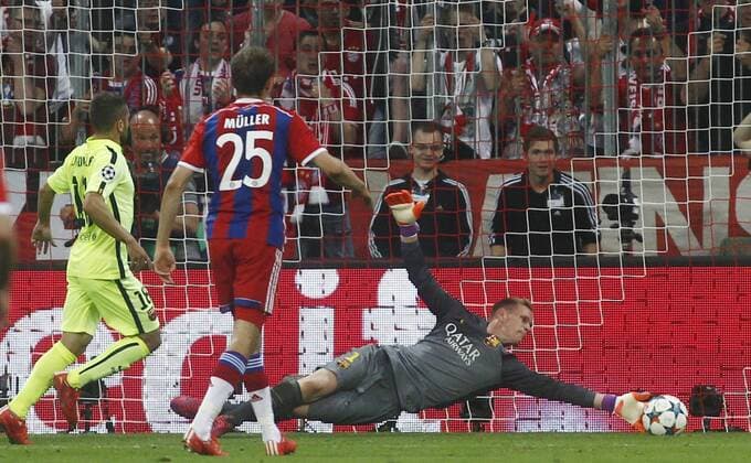 Second leg of 1 2 Champions League match between Bayern Munich and Barcelona. In this picture, Marc Andre Ter Stegen, Thomas Müller xFRANCESCxADELANTADOx 