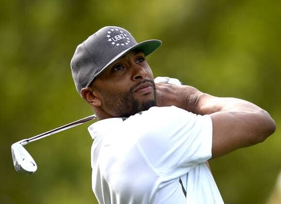May 13, 2015 - Charlotte, NC, USA - Golf - - Gerald Henderson of the Charlotte Hornets watches his shot from the second tee box during the Pro-Am on Wednesday, May 13, 2015, at Quail Hollow Club in Charlotte, N.C. Wells Fargo Pro-Am round - ZUMAm67_