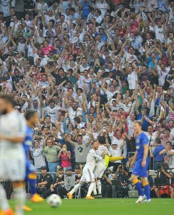 13.05.2015, Fussball UEFA Champions League 1 2 Finale, Real Madrid - Juventus Turin, v.l. Sergio Ramos (Real Madrid) - Cristiano Ronaldo (Real Madrid) - Celebration
