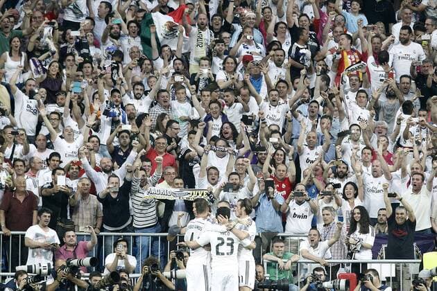 Real Madrid s players celebrate goal during Champions League 2014 2015 Semi-finals 2nd leg match.May 13,2015.  (2015051311)