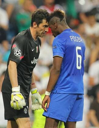 Gianluigi BUFFON, JUVE 1 Paul POGBA, JUVE 6 jubel REAL MADRID - JUVENTUS TURIN Fussball UEFA Champions League, Halbfinale Rueckspiel, Madrid, 13.05.2015 CL Saison 2014 2015,