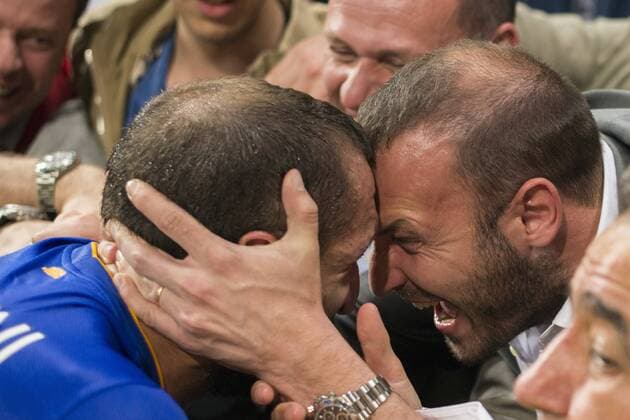 Giorgio Chiellini (Juventus), MAY 13, 2015 - Football Soccer : Giorgio Chiellini of Juventus celebrates with his father Claudio after the UEFA Champions League Semi-final 2nd leg match between Real Madrid 1-1 Juventus at Estadio Santiago Bernabeu in Madrid, Spain. NoxThirdxPartyxSales  (ptmb075284)