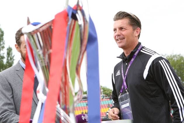 14.05.2015, xjfx, Fussball UEFA Champions League Womans, 1.FFC Frankfurt - FC Paris St. Germain , v.l. Trainer Head Coach Colin Bell (1.FFC Frankfurt)