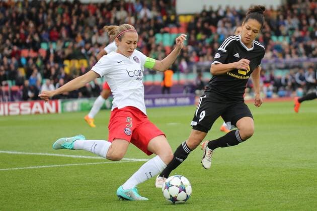 14.05.2015, xjfx, Fussball UEFA Champions League Womans, 1.FFC Frankfurt - FC Paris St. Germain , v.l. Sabrina Delannoy (Paris Saint-Germain),Celia Sasic (1.FFC Frankfurt)