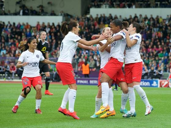 Fussball Berlin 14.05.2015 Saison 2014 2015 Champions League Finale der Frauen 1. FFC Frankfurt - Paris Saint-Germain Jubel nach dem Tor zum 1:1 durch Marie-Laure Delie (Paris, No.18) mi.