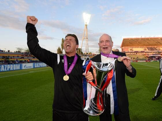 14.05.2015, xjhx, Fussball UEFA Champions League Womans, 1.FFC Frankfurt - FC Paris St. Germain , v.l. Trainer Colin Bell (1.FFC Frankfurt), Manager Siegfried Dietrich (1.FFC Frankfurt)