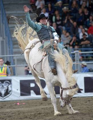 (150516) -- CLOVERDALE, Caleb Bennett of the United States competes at the annual Cloverdale Professional Rodeo 2015 in Cloverdale, BC, Canada, May 15, 2015. The Cloverdale Rodeo was voted the Number One Performance Rodeo in North America by the Professional Rodeo Cowboy s Association in 1984. Today the Cloverdale Rodeo & Exhibition is the second largest community rodeo in Canada, attracting competitors and spectators worldwide. ) (SP)CANADA-CLOVERDALE-RODEO SergeixBachlakov 